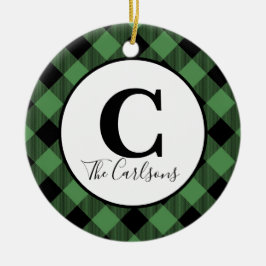 Initiaal Monogram Foto Groen Zwart Buffalo Speld Keramisch Ornament