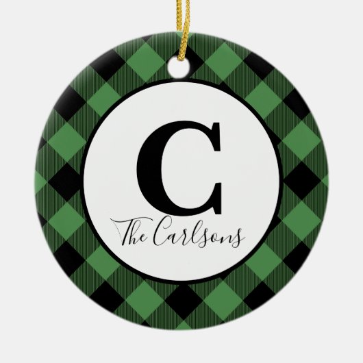 Initiaal Monogram Foto Groen Zwart Buffalo Speld Keramisch Ornament (Voorkant)