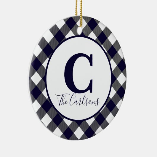 Initiaal Monogram Foto marinewitte buffelplaat Keramisch Ornament (Rechts)