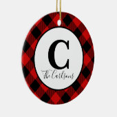 Initiaal Monogram Foto Red Black Buffalo Pset Keramisch Ornament (Rechts)