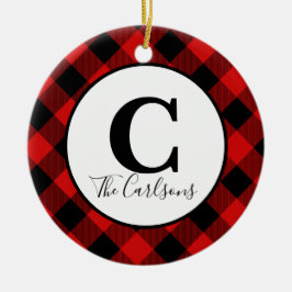 Initiaal Monogram Foto Red Black Buffalo Pset Keramisch Ornament