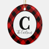 Initiaal Monogram Foto Red Black Buffalo Pset Keramisch Ornament (Links)