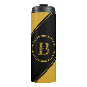 Initiaal Monogram Geometrisch Diagonaal Zwart goud Thermosbeker
