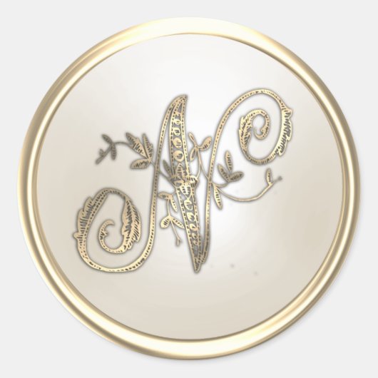  Initiaal monogram goud en ivoor N Ronde Sticker (Voorkant)