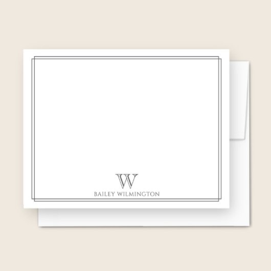 Initiaal Monogram Grijs Dubbele Rand Professioneel Notitiekaartje