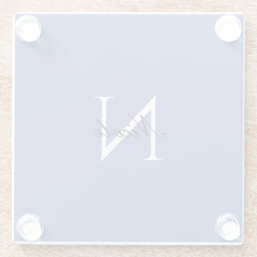 Initiaal monogram handgeschreven eigen naam blauw glazen onderzetter (Achterkant)