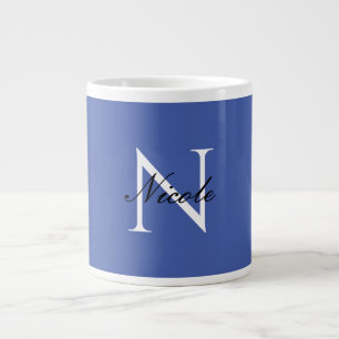 Initiaal monogram handgeschreven eigen naam blauw grote koffiekop