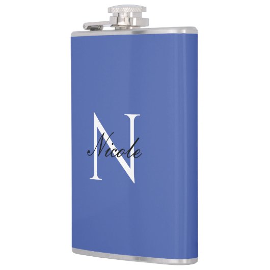 Initiaal monogram handgeschreven eigen naam blauw heupfles (Links)