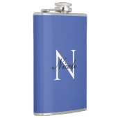 Initiaal monogram handgeschreven eigen naam blauw heupfles (Rechts)