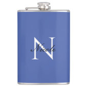 Initiaal monogram handgeschreven eigen naam blauw heupfles (Voorkant)