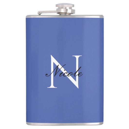Initiaal monogram handgeschreven eigen naam blauw heupfles (Voorkant)