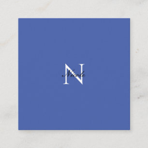 Initiaal monogram handgeschreven eigen naam blauw informatiekaartje