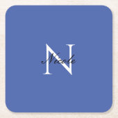 Initiaal monogram handgeschreven eigen naam blauw kartonnen onderzetters (Voorkant)