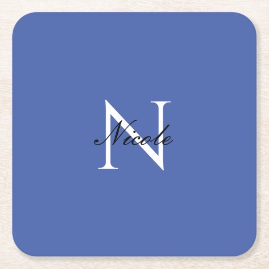 Initiaal monogram handgeschreven eigen naam blauw kartonnen onderzetters (Voorkant)