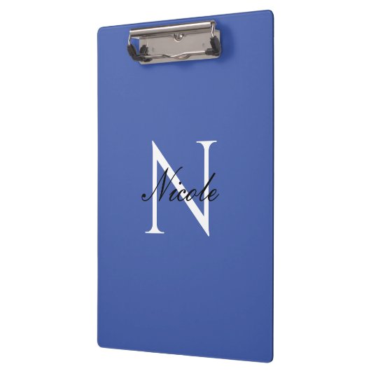 Initiaal monogram handgeschreven eigen naam blauw klembord (Links)