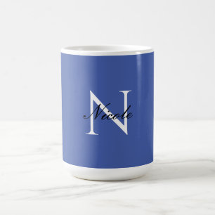 Initiaal monogram handgeschreven eigen naam blauw koffiemok
