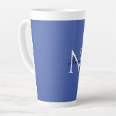 Initiaal monogram handgeschreven eigen naam blauw latte mok (Linkerhoek)