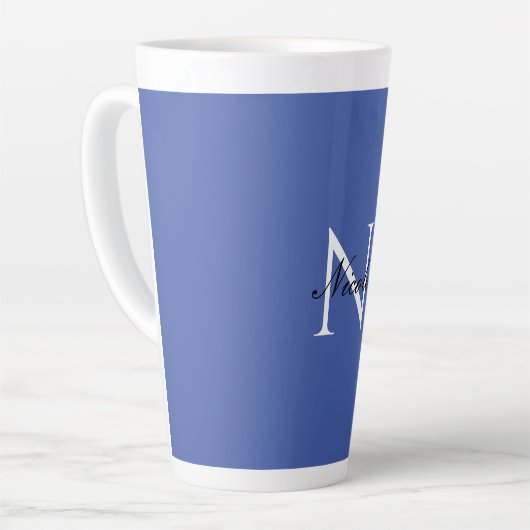 Initiaal monogram handgeschreven eigen naam blauw latte mok (Linkerhoek)