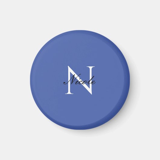 Initiaal monogram handgeschreven eigen naam blauw magneet (Voorkant)