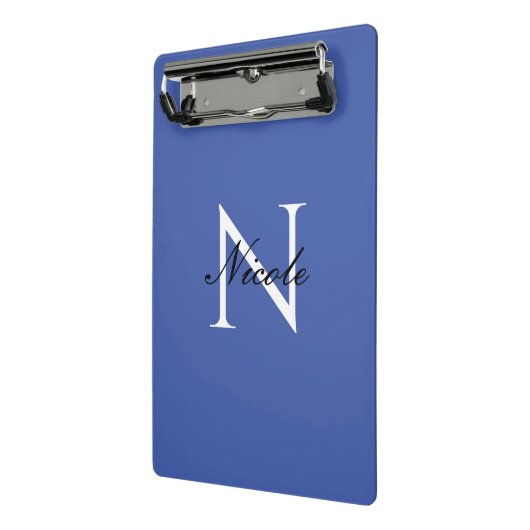 Initiaal monogram handgeschreven eigen naam blauw mini klembord (Angled2)
