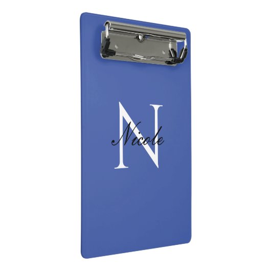 Initiaal monogram handgeschreven eigen naam blauw mini klembord (Schuin)