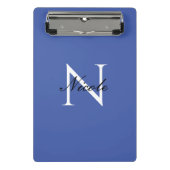 Initiaal monogram handgeschreven eigen naam blauw mini klembord (Voorkant)