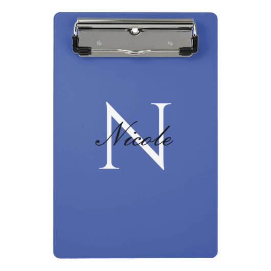 Initiaal monogram handgeschreven eigen naam blauw mini klembord (Voorkant)