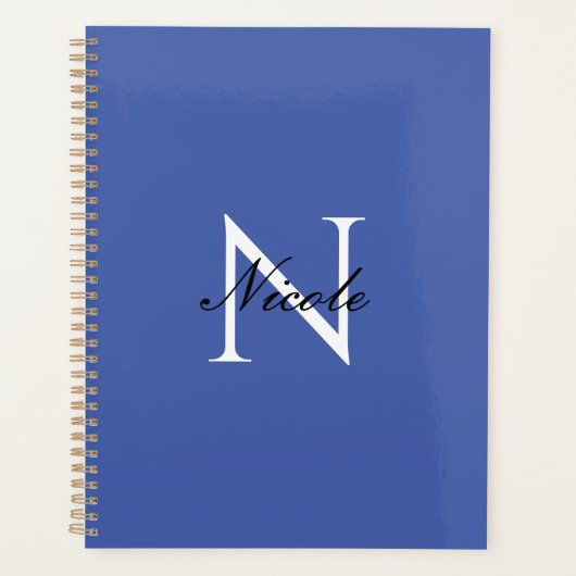 Initiaal monogram handgeschreven eigen naam blauw planner (Voorkant)