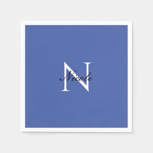 Initiaal monogram handgeschreven eigen naam blauw servet (Voorkant)