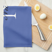 Initiaal monogram handgeschreven eigen naam blauw theedoek (Quarter Fold)