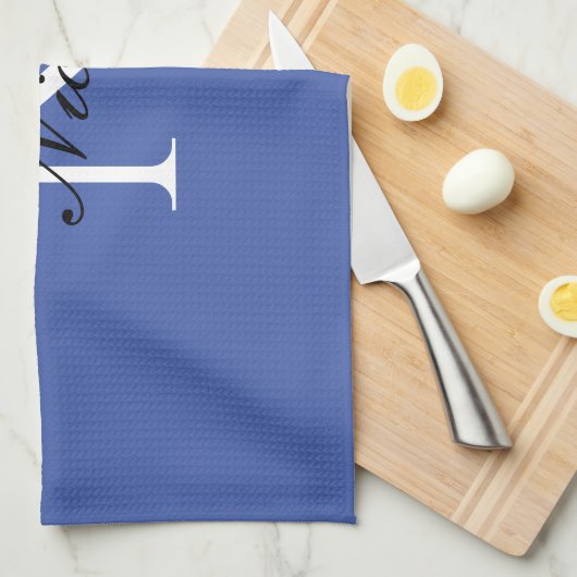 Initiaal monogram handgeschreven eigen naam blauw theedoek (Quarter Fold)