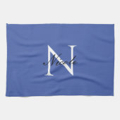 Initiaal monogram handgeschreven eigen naam blauw theedoek (Horizontaal)