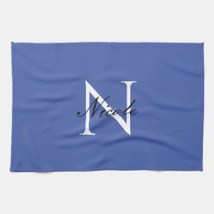 Initiaal monogram handgeschreven eigen naam blauw theedoek