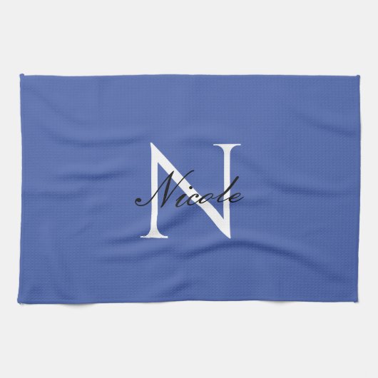 Initiaal monogram handgeschreven eigen naam blauw theedoek (Horizontaal)