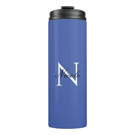 Initiaal monogram handgeschreven eigen naam blauw thermosbeker (Voorkant)
