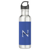 Initiaal monogram handgeschreven eigen naam blauw waterfles  (Voorkant)