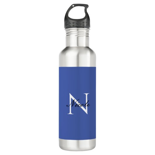 Initiaal monogram handgeschreven eigen naam blauw waterfles  (Voorkant)