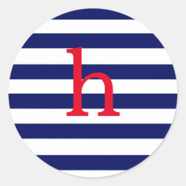 Initiaal monogram in kleine letters Navy Stripe Ronde Sticker