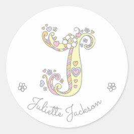 Initiaal monogram J aangepaste naam id naam sticke Ronde Sticker
