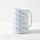 Initiaal Monogram Klassiek Blauw China Afdrukken Koffiemok (Voorkant rechts)
