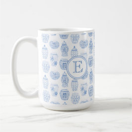 Initiaal Monogram Klassiek Blauw China Afdrukken Koffiemok