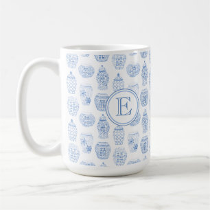 Initiaal Monogram Klassiek Blauw China Afdrukken Koffiemok