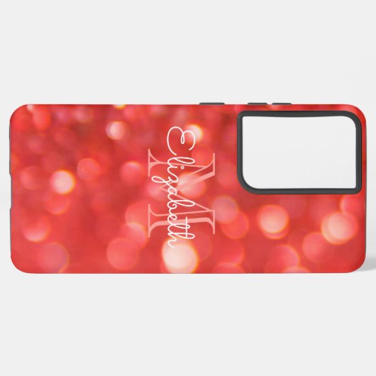 Initiaal Monogram Koraal Faux Glitter Bokeh Samsung Galaxy Hoesje (Linkerkant)