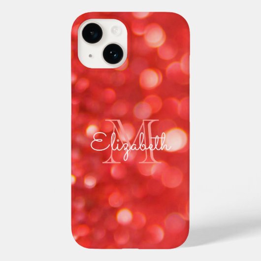 Initiaal Monogram Koraal Glitter Bokeh Case-Mate iPhone Case (Achterkant)