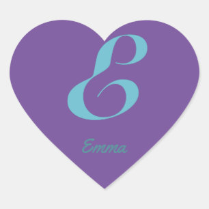 Initiaal Monogram Letter E Paarse Blauwe cursieve  Hart Sticker