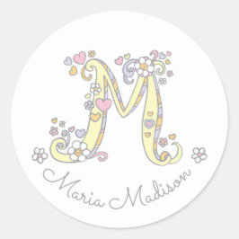 Initiaal monogram M aangepaste naam id naam sticke Ronde Sticker