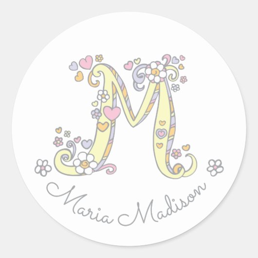 Initiaal monogram M aangepaste naam id naam sticke Ronde Sticker (Voorkant)