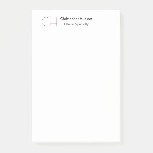 Initiaal Monogram Modern Minimalistisch Eenvoudig Post-it® Notes (Voorkant)