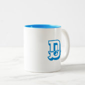 Initiaal | Monogram Moderne Trendy Blauwe Kleur Tweekleurige Koffiemok (Voorkant rechts)