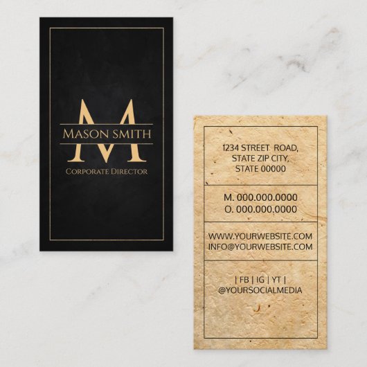 Initiaal monogram naam corporatief, executive visitekaartje (Voorkant / Achterkant)